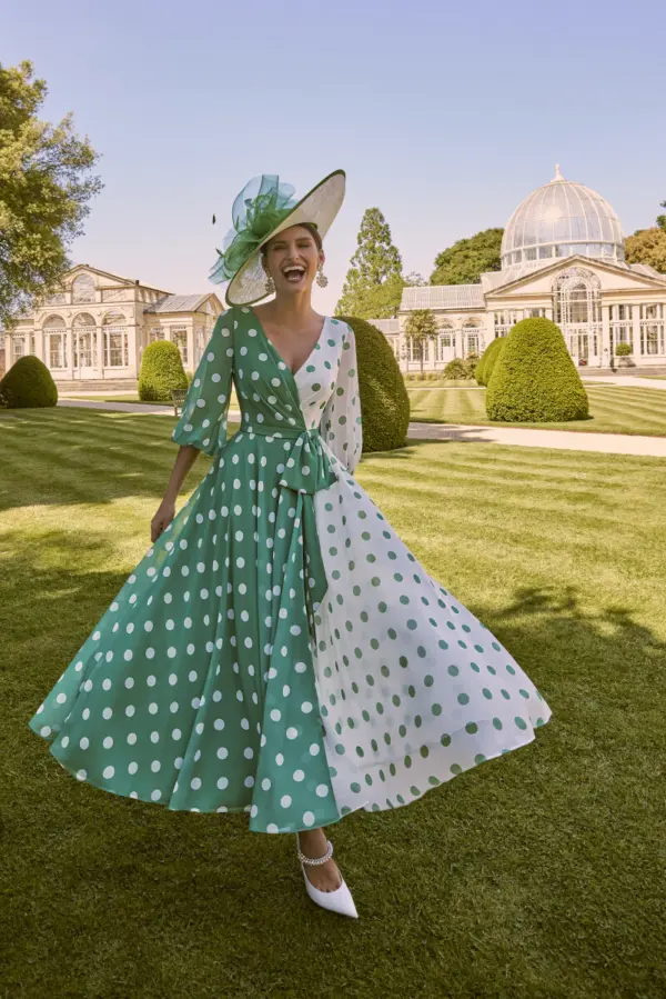 Shamrock/Ivory Polka Dot Dress | Stylish Occasionwear | Mary's Of Enfield Shamrock/Ivory Polka Dot Dress | Stylish Occasionwear | Mary's Of Enfield