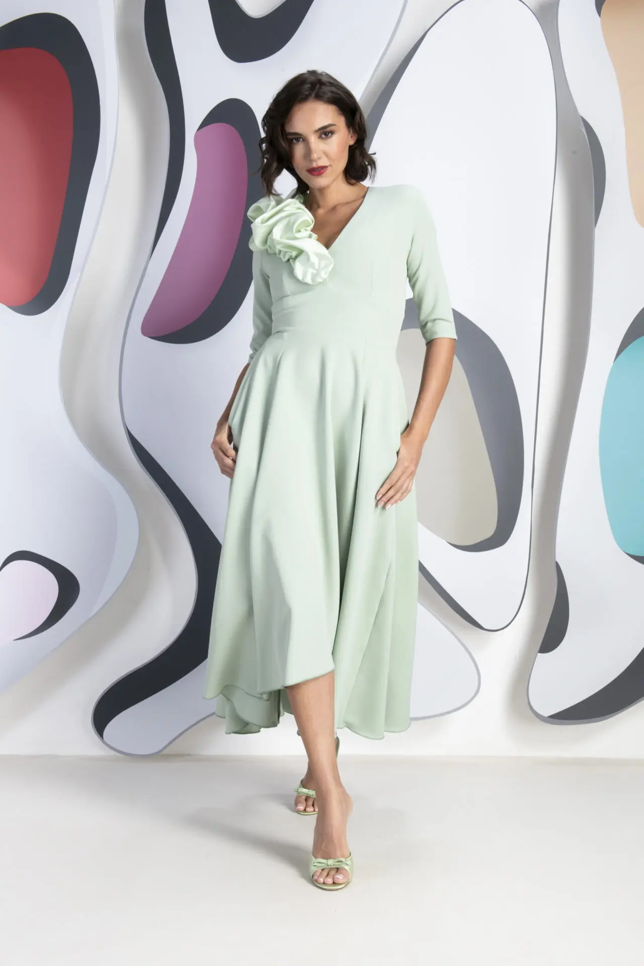 mint green dress uk Quira | Mint Asymmetric-Neck Maxi Dress With Cape-Sleeve Club L London